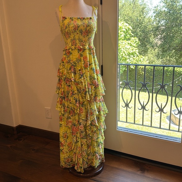 Alice + Olivia Strapless Yellow Floral Dress - Picture 1 of 12